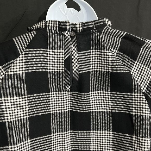 LOFT Soft Plaid Pleated Ruffle Neck Grunge relaxed comfy blouse XS Long Sleeve - Picture 10 of 12